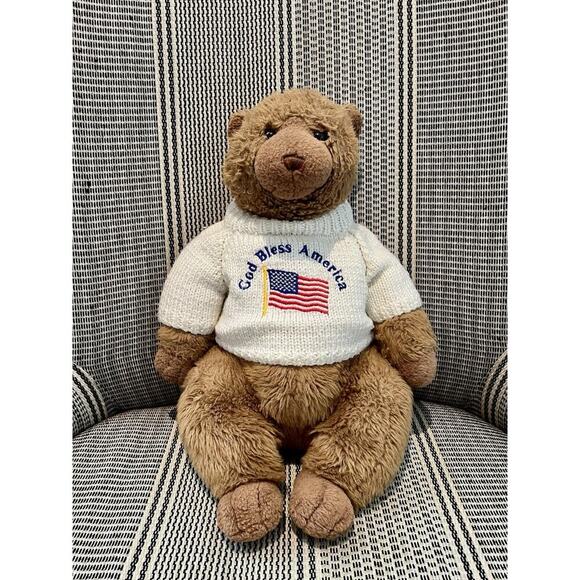 Vintage Rare GUND God Bless America Tan Teddy Bear Plush Toy 14”Collectible - Picture 1 of 4